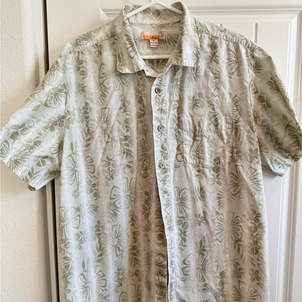 Sideout Hawaii Green Flower Shirt Men’s Large Short Sleeve Button Down - Picture 1 of 4
